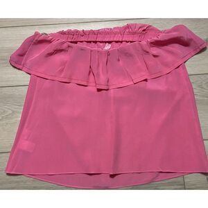 Lilly Pulitzer Top Shirt Blouse Pink Ruffle Ginny 100% Silk Tube Strapless Large